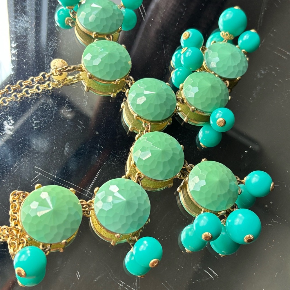 J.Crew Green and Gold Cluster Necklace with Cascading Beads - Picture 12 of 16